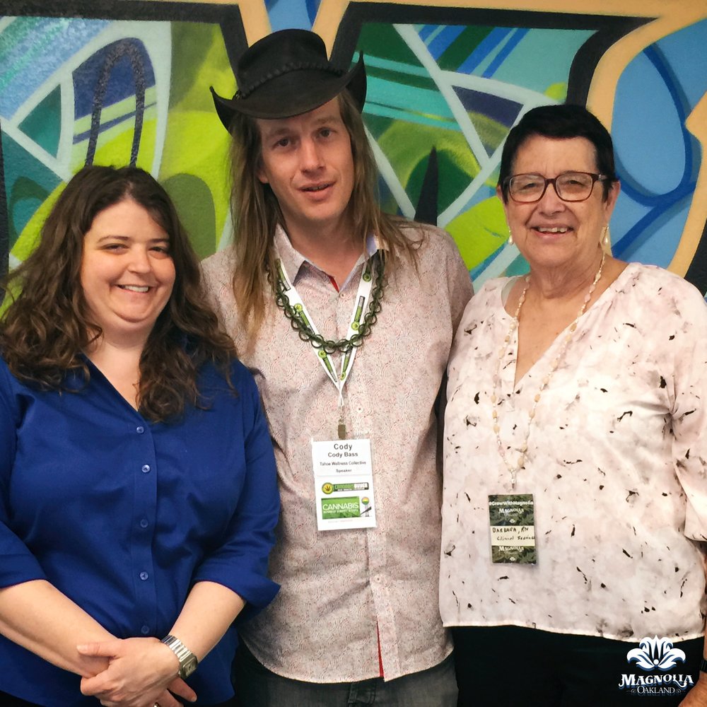 Tahoe Wellness Cooperative founder Cody Bass took a tour of Magnolia today as part of his visit to Oakland for the NCIA Cannabis Business Summit & Expo. Pictured from left to right: Liana Held, founder of Liana Ltd; Cody Bass; and, Barbara Blaser, Magnolia's Director of Clinical Wellness.